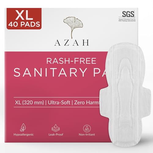 Sanitary Pads for Women By AZAH (Pack of 40 XL) 100% Organic Sanitary Pads for Women High Absorption Cotton Sanitary Pads for Women Soft and Rash Free Sanitary Pad
